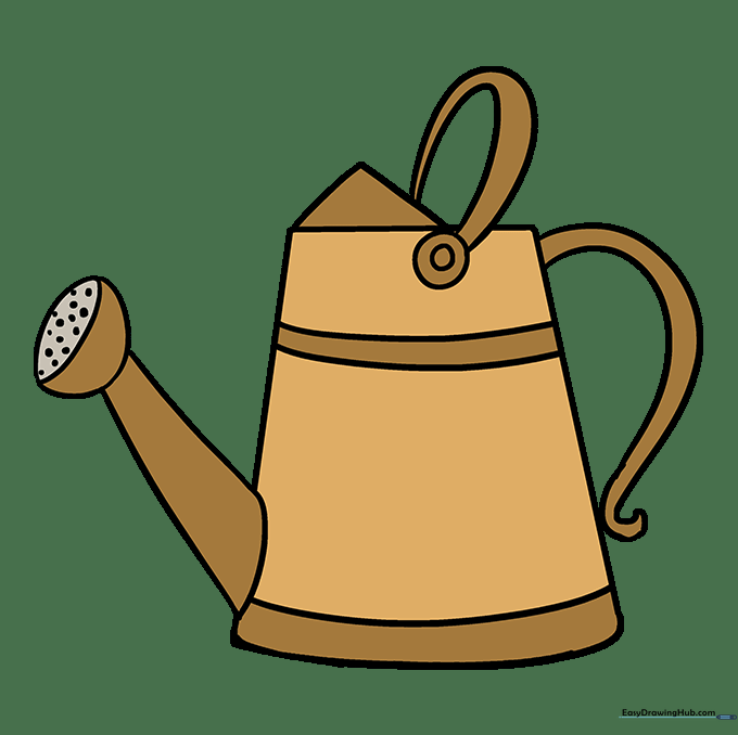 A fully colored, vibrant watering can drawing ready for a garden scene.