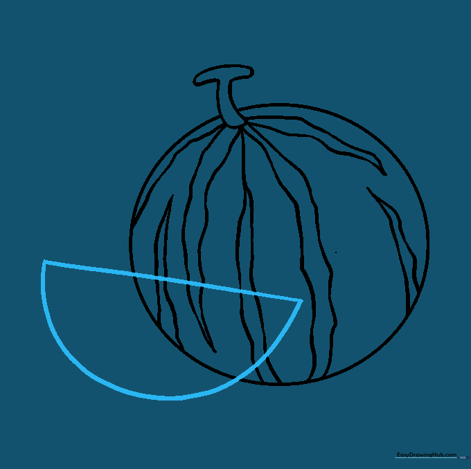 A U-shaped line drawn over the watermelon to define the shape of a slice.