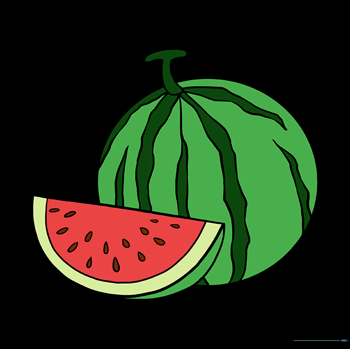 A fully colored, vibrant watermelon slice with green rind and pink fruit.