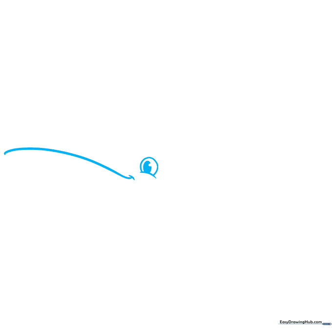 Pencil sketch showing a curved line for a whale's mouth and a circular eye with a shaded pupil.