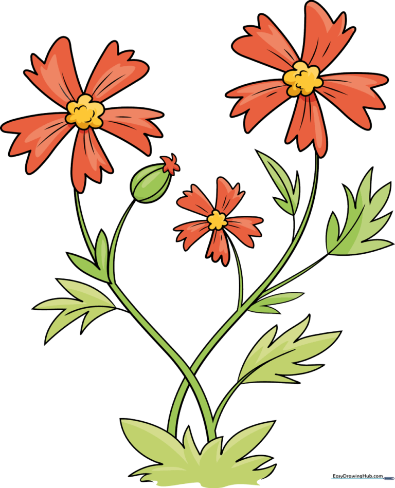A vibrant, finished illustration of a wildflower, showcasing the final result of the tutorial.