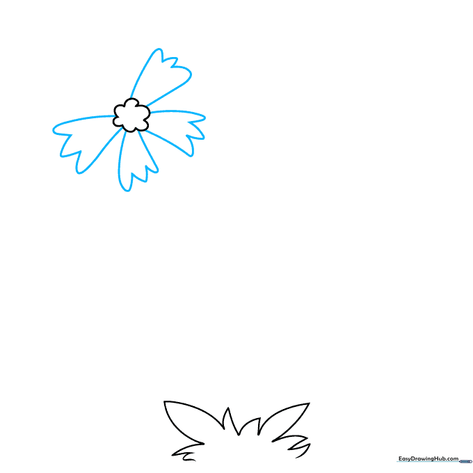 Drawing showing petals with jagged edges being added around the central circle.