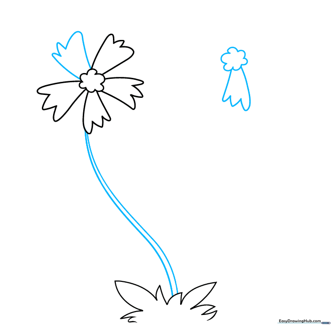 Drawing showing a completed flower stem and the starting circle for a second flower.