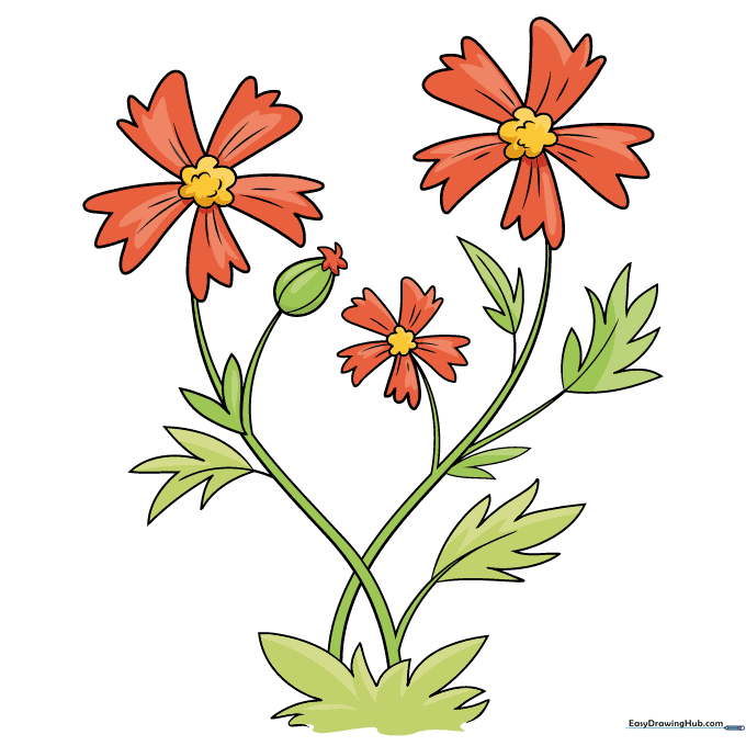 Finished, colorful drawing of a wildflower bouquet.