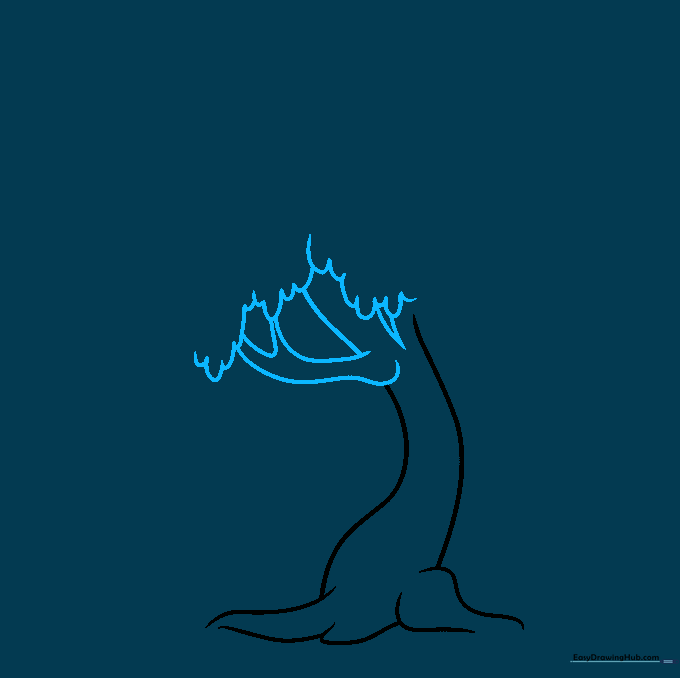 Drawing the main branches of a willow tree with V-shaped tips