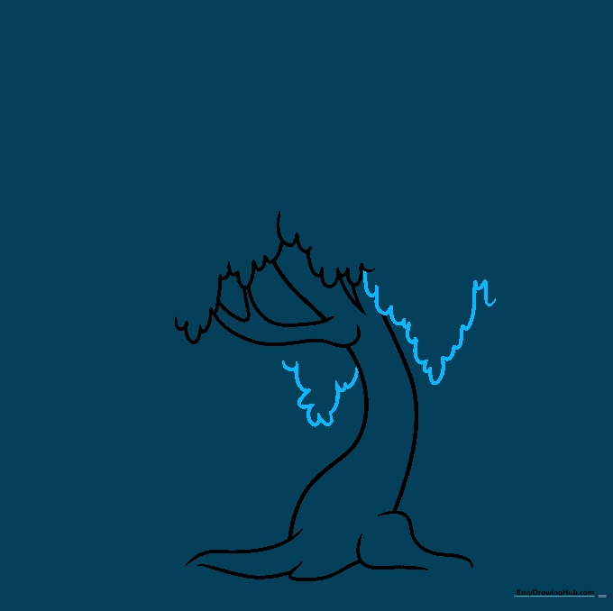 Adding the first layer of drooping willow tree leaves using U-shaped lines