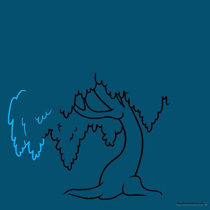 Expanding the willow tree crown with long, sweeping curved lines