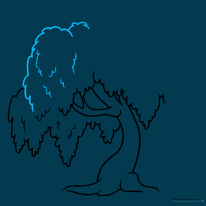 Refining the willow tree crown shape with overlapping foliage lines