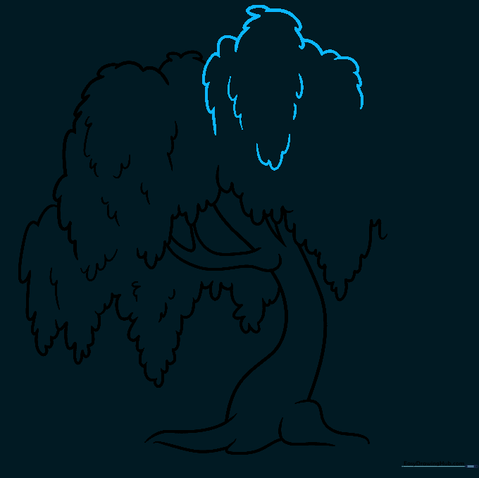 Drawing the top-most branches of the willow tree