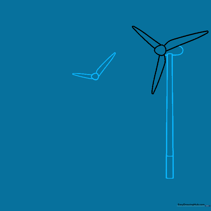 Drawing the turbine blades and the vertical support tower using parallel lines.