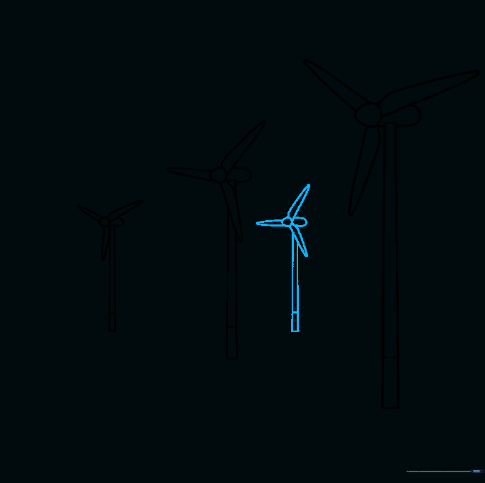 Drawing a smaller, distant wind turbine to demonstrate perspective.