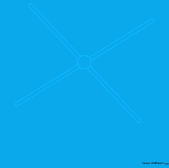 Pencil sketch showing a central circle with four diagonal lines forming an X-shape for windmill sails.