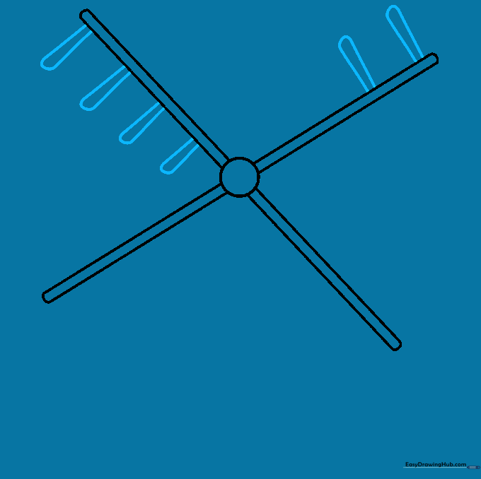Drawing the first layer of rectangular support frames attached to the windmill sail stocks.