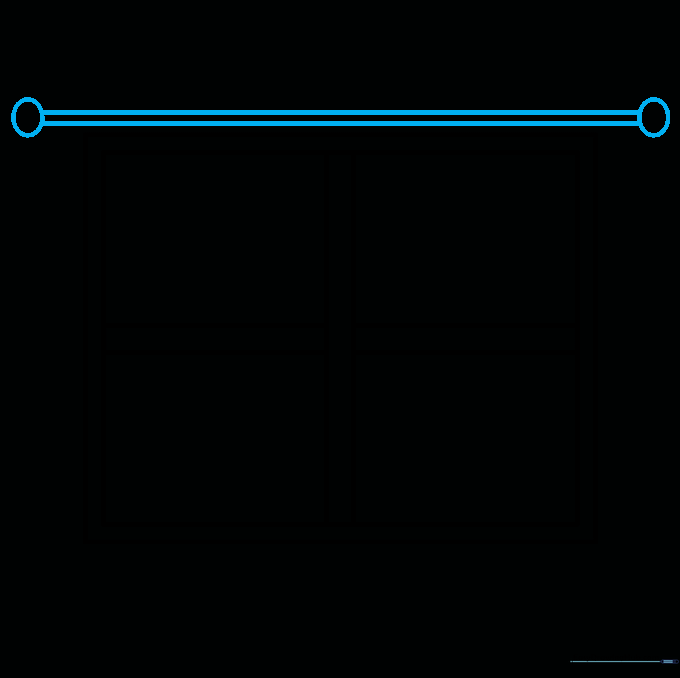 A curtain rod drawn as a thin rectangle with rounded ends positioned above the window frame.