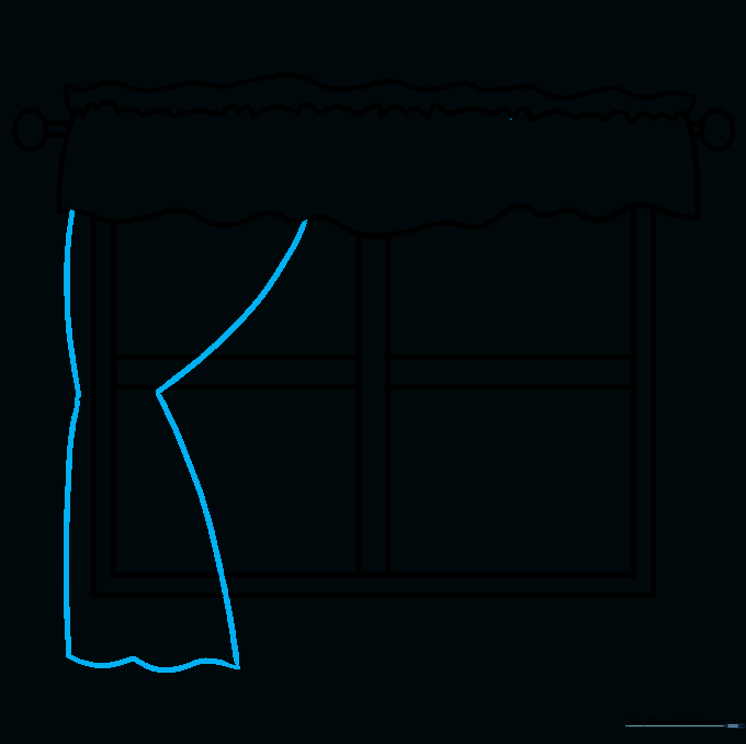A single draped curtain pulled to the side with curved lines.