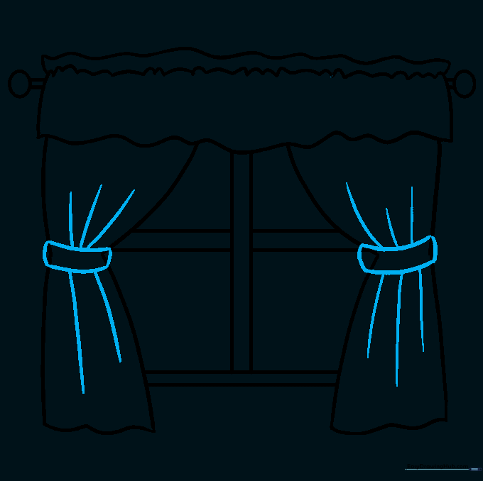 Curtain tiebacks added to the center of the draped curtains.