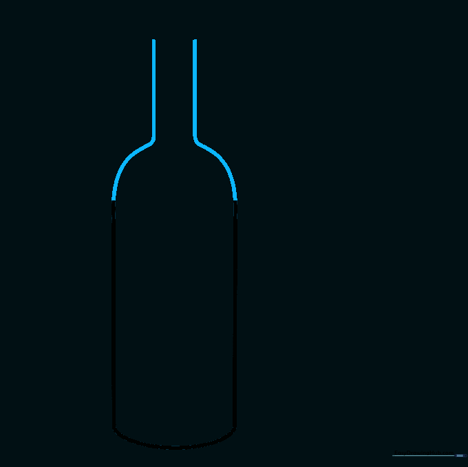 Adding curved shoulder lines and a narrow neck to the bottle sketch.
