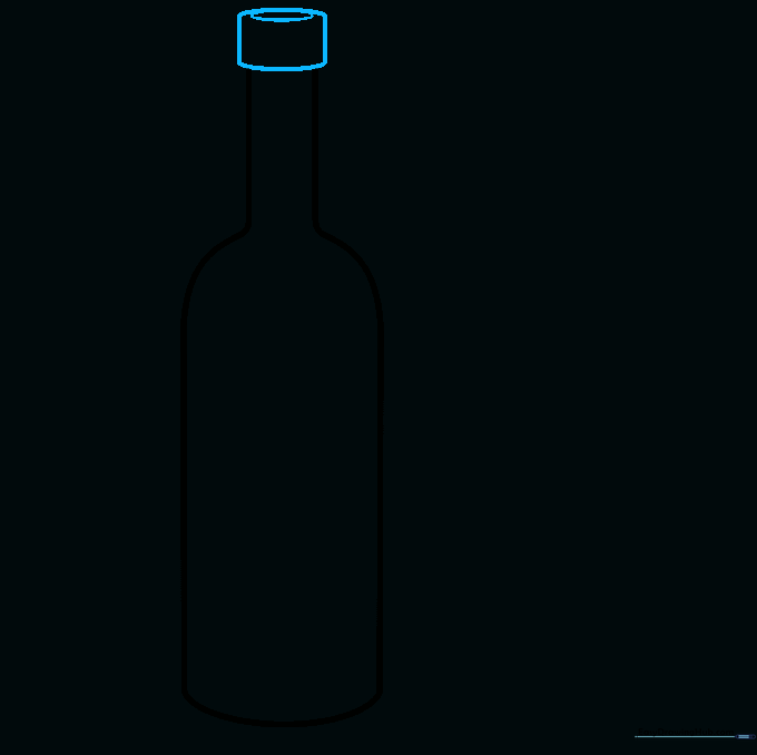Drawing the top rim and opening of the wine bottle using ovals and rectangles.