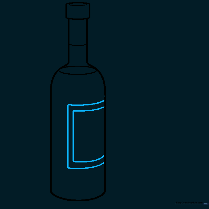 Drawing a rectangular label on the front of the wine bottle.