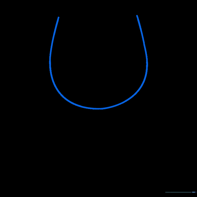 Curved lines connecting the rim to the base to form the bowl of the wine glass.