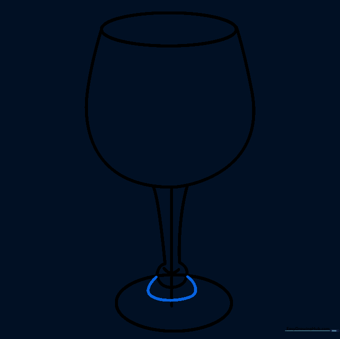 The base of the wine glass is finalized with a curved outline.