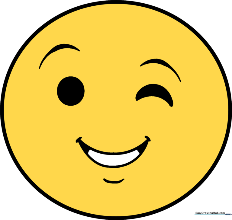 A vibrant, finished wink emoji drawing displayed as a high-quality example.