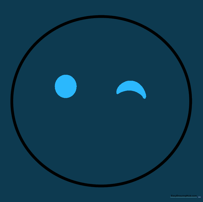 Close-up of the emoji face showing one solid round eye and one closed, crescent-shaped winking eye.