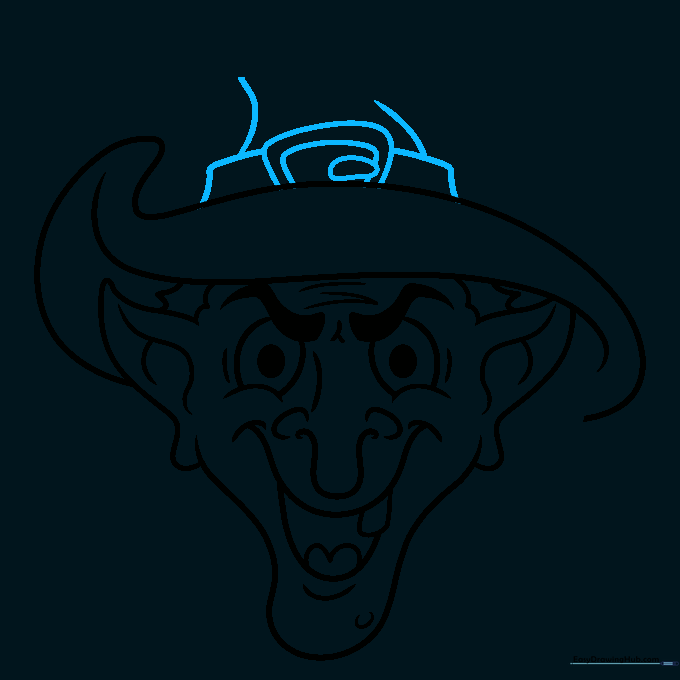 Detailing the witch's hat with a buckle design.