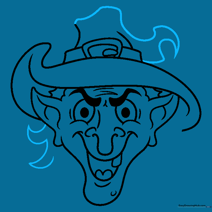 Adding wild, flame-like hair and texture to the witch's hat.