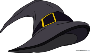 A colorful, finished illustration of a classic witch hat, perfect for Halloween projects.