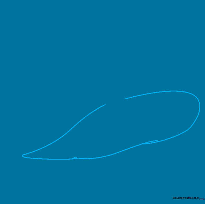 Pencil sketch of a wide, incomplete teardrop shape representing the base of a witch hat brim.