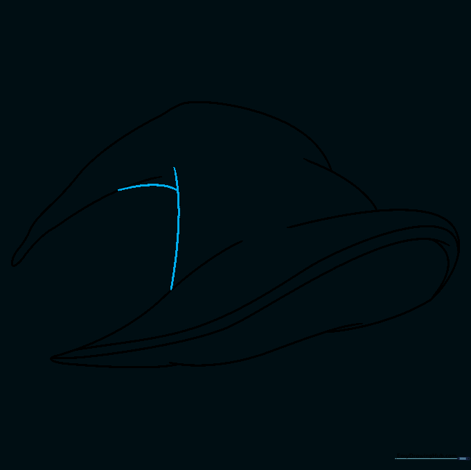 Adding the final side of the witch hat crown with overlapping lines to show a fold.