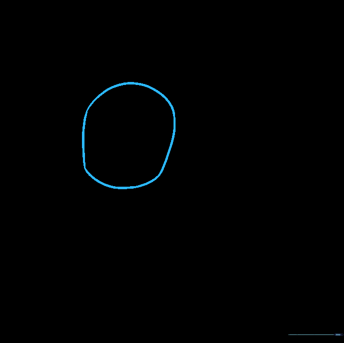 A light pencil sketch of a rounded, slightly flattened circle representing the witch's head.