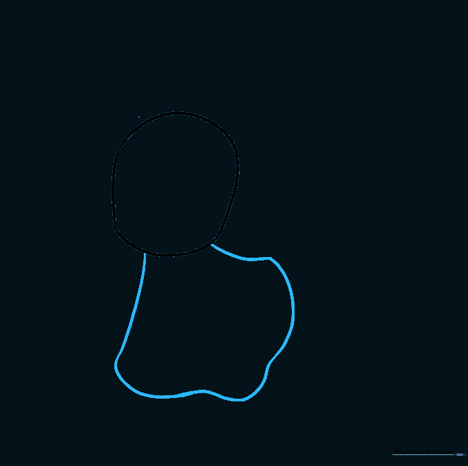 The witch's head with a long, bell-shaped gown extending downwards.