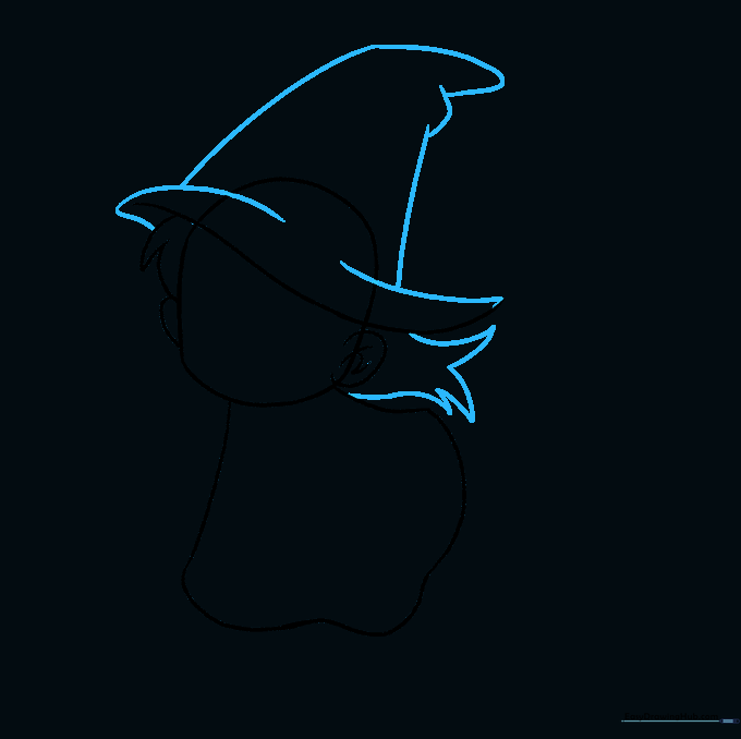 The witch's hat is now complete with a tall, pointed, and slightly crooked top.