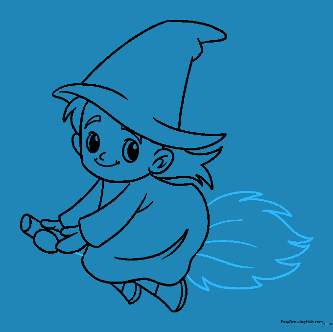 The broomstick is finished with bushy, textured straw bristles at the base.