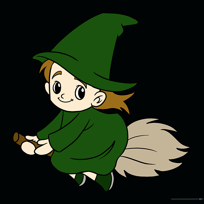 A fully colored, friendly-looking witch character ready for Halloween.