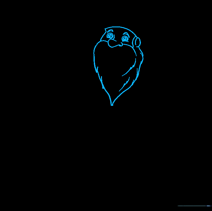 Wizard face outline showing eyes, nose, and the start of a long, jagged beard.