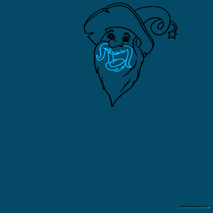 Close up of the wizard's face featuring a detailed mustache and open mouth.