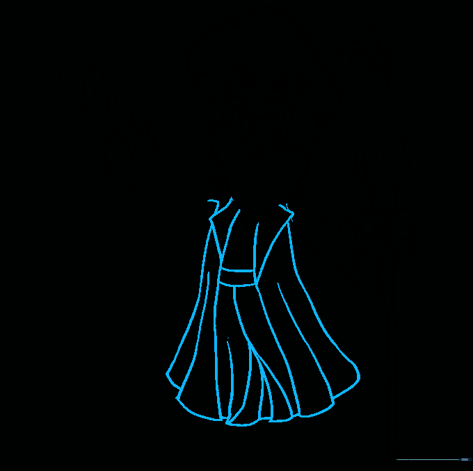 Wizard drawing with added robe details and length.