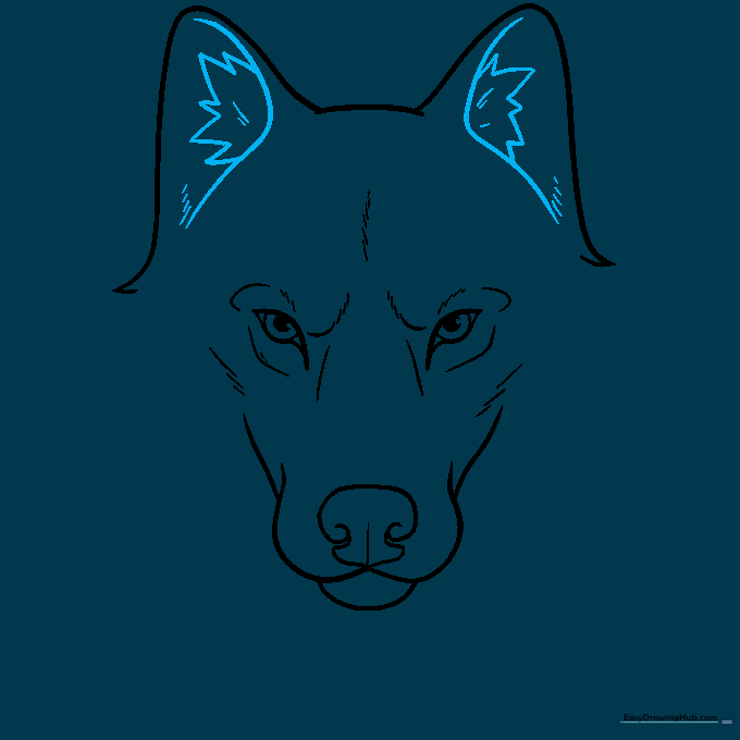 Adding inner ear details with L-shapes and small triangles.