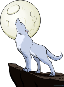 A vibrant, finished illustration of a wolf howling at the moon, perfect for inspiration.