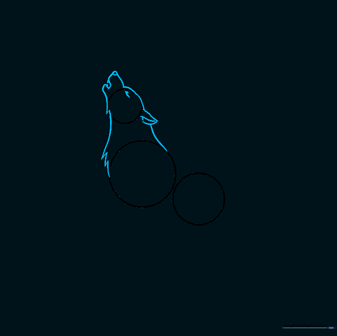 Detailed outline of a wolf's head and neck showing the open mouth and pointed ear.
