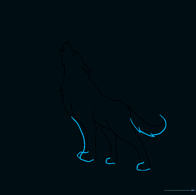 The clean outline of the wolf with added fur texture on the tail and legs.