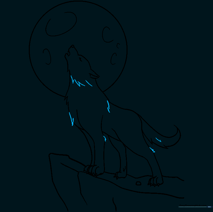 The finished line art of the howling wolf with final fur details.