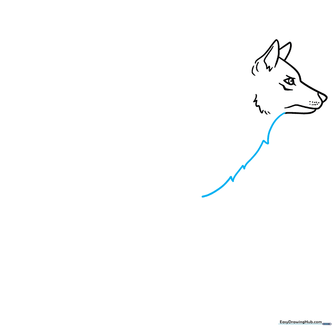 Wolf head and neck outline showing thick, textured fur lines.