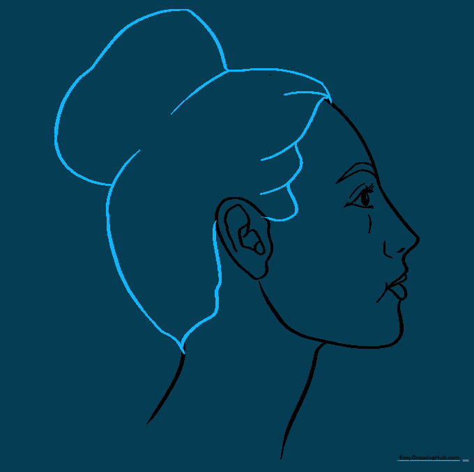 Hair added to the profile with a bun at the back.