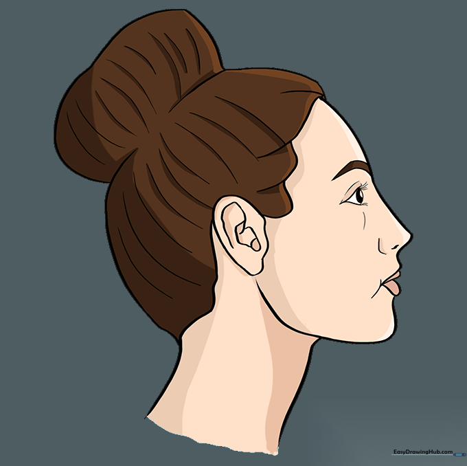 The finished, colored drawing of a woman's side profile.