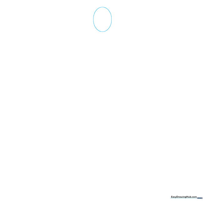 A light pencil sketch of an oval representing the head shape on a white background.