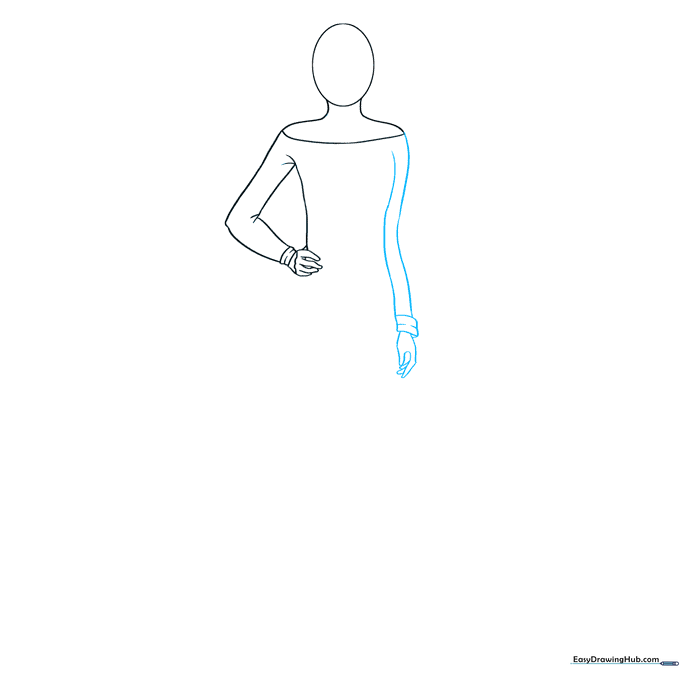 Line drawing showing both arms added to the torso.